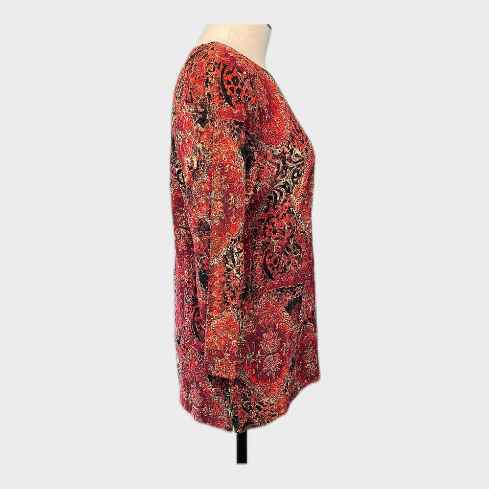 Red Black Paisley Blouse 3/4 Sleeve Top by JM Collection Petite Medium 🌹✨ - Picture 6 of 11